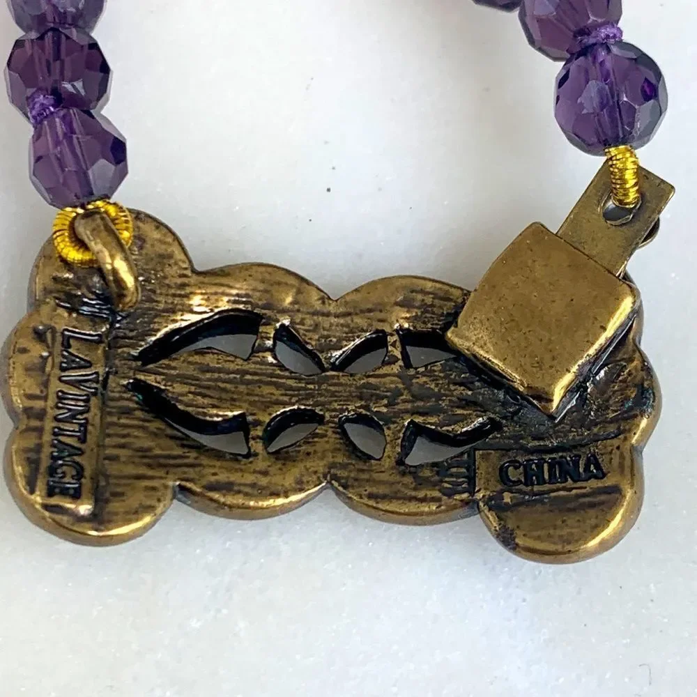 QVC La Vintage Purple Bead Necklace with Swarovski Clasp – 24”